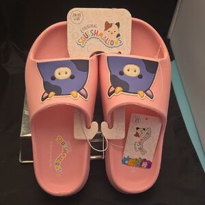 Squishmallows Pink Sandals with Purple Cow Design